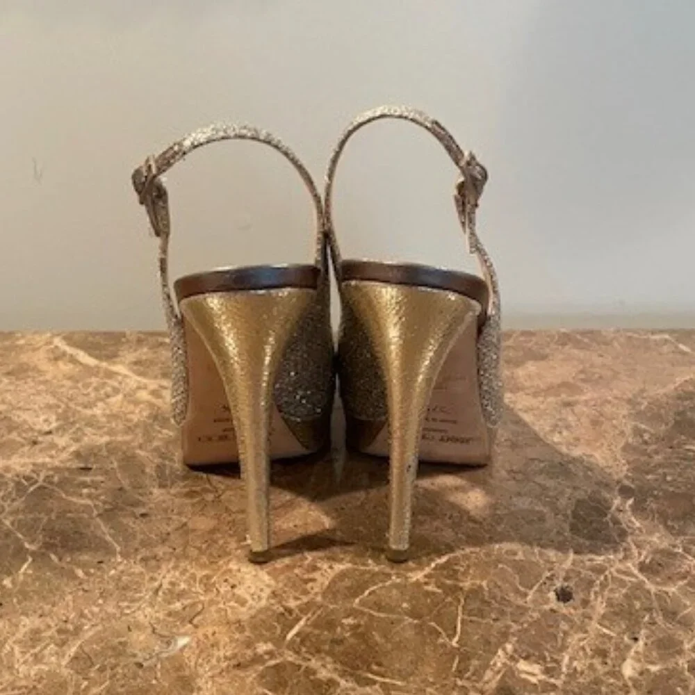 Jimmy Choo CLUE Champagne Platform PeepToe Slingback Heels – Sz 7.5